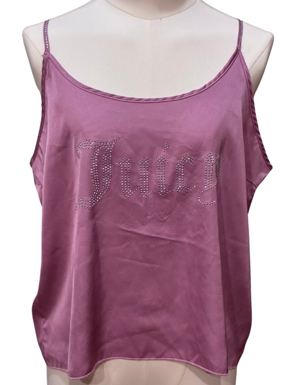 Juicy Couture Y2K Mauve Pink Satin Rhinestone Bling Cami Sleep Top XL